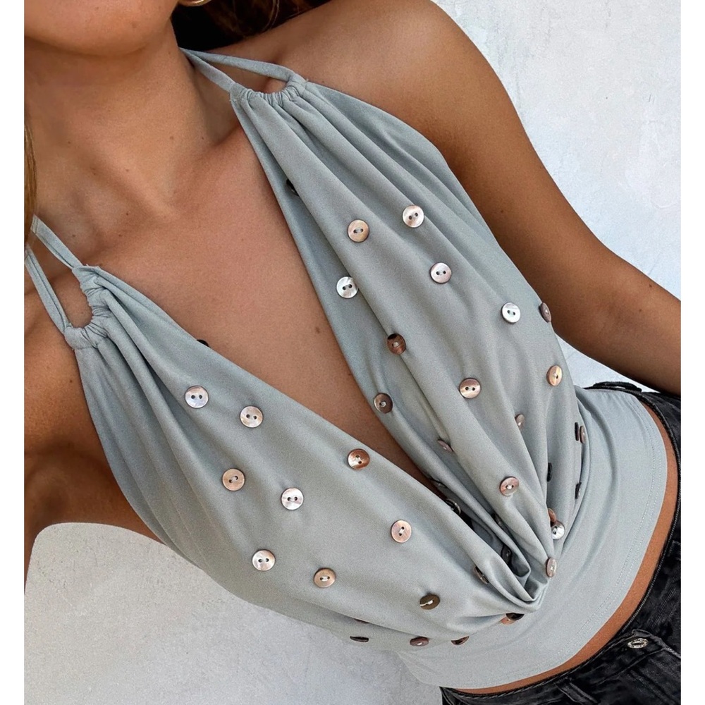White Fox Not Alike Halter Top in Slate | M